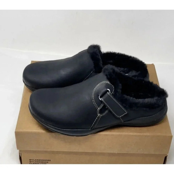 Clarks Roseville Clog Black Faux-Fur size 7 W - Picture 3 of 10